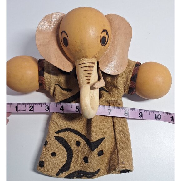 Handmade African Elephant Gourd Puppet Leather Ears Tusks & Tribal Fabric READ! - Picture 9 of 9